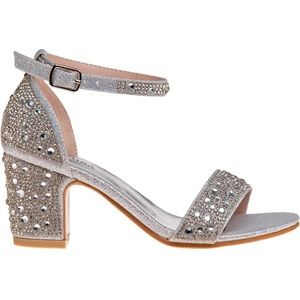 Badgley Mischka Girls Selena Rhinestone Dress Block Pump Sandal (Big kid size 1)